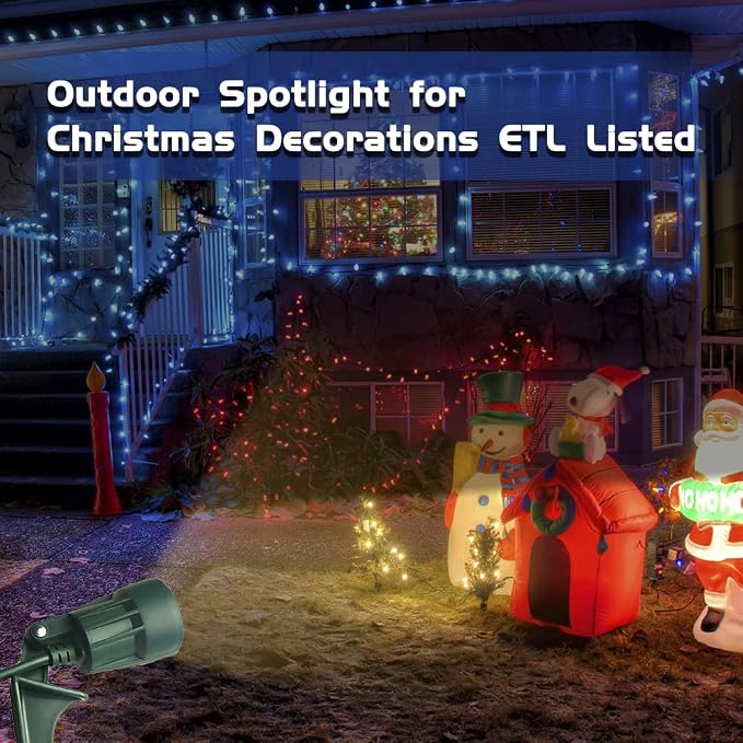 Outdoor Spotlight Plug in, Weather Resistant, Heavy Duty Stake, Landscape Light for Yard, Tree, Flag, Holiday Decor, 6FT Cord, 120V 300LM 5000K, Green, ETL Listed, 2Pack