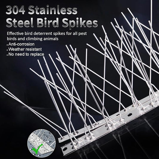 REMIAWY Bird Spikes for Pigeons Small Birds, Bird Deterrent Spikes for Outside to Keep Squirrel Cat Away, Stainless Steel Wire 5 Strips 4 Feet