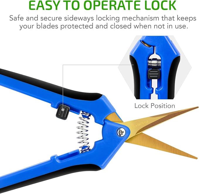 iPower GLPRNR6BLTIX2 2-Pack 6.5” Gardening Hand Pruner Shears with Titanium Coated Curved Precision Blades for Trimming House Plants, Blue