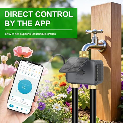 120FT Drip Irrigation System with WiFi Solar Water Timer, Automatic Garden Watering Kit with Dual Metal Tube Brass Connectors, 360° Adjustable Nozzles for Garden, Greenhouse & Lawn