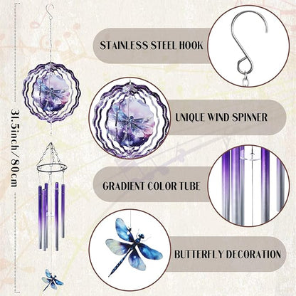 Dragonfly Wind Chime Outdoor - Metal Windchime with Spinners | Dragonflies Gifts for Women Garden Patio Yard Home Outside Indoor Hanging Decor Christmas Thanksgiving Birthday Gift