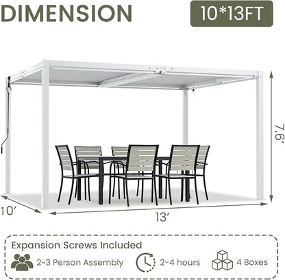 Louvered Pergola 10' x 13', Outdoor Aluminum Pergola with Reinforced Steel Roof, Heavy-Duty Hardtop Gazebo for Patio Deck, Weatherproof Sun Shade Shelter, White