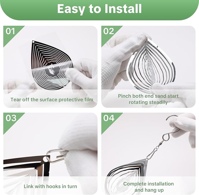 OFFO 304 Stainless Steel Bird Reflectors, Double-Sided Reflective 3D Water Drop Bird Scare Devices, Outdoor Garden Decor for Patio Yard Porch Pool Window, 9 PCS
