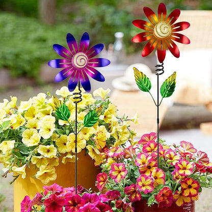 Metal Flowers Decorative Garden Stakes, 2 Pack 25'' Flower Garden Decor for Outside Spring Yard Decor, Flower Metal Yard Art for Porch Fence Landscape Patio Decor (Red & Purple)