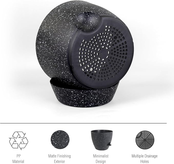 Meowell 12 inch Large Self Watering Pots for Indoor Outdoor Plants, Flower Plant Pots with Mesh Drainage Holes for Garden House Plants, Plastic Planters with Reservoir for Home Decor, Speckled Black