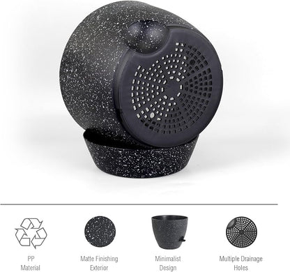 Meowell 12 inch Large Self Watering Pots for Indoor Outdoor Plants, Flower Plant Pots with Mesh Drainage Holes for Garden House Plants, Plastic Planters with Reservoir for Home Decor, Speckled Black