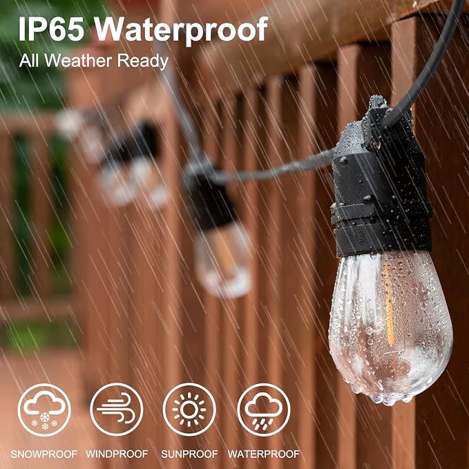 S14 LED Outdoor String Lights, Shatterproof IP65 27Ft (Maximum 918Ft) for Patio Lightings Outdoor Waterproof, Outside Lights for Outdoor Lighting (27FT - 10 Bulbs (1 String))