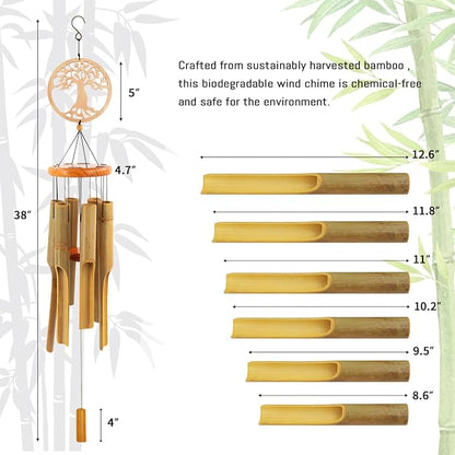 Bamboo Wind Chimes Outdoor,Tree of Life Wooden Wind Chimes for Outside with Melody Deep Tone,36" Classic Zen Garden Windchime for Relaxation, Grace.Home Décor for Patio, Garden or Indoor