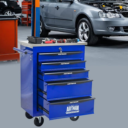 KEIKI 5 Drawers Tool Cart on Wheels,Multifunctional Rolling Tool Chest Tool Storage,Drawers Rolling Tool Trolley Organizer Tool Case for Garage, Warehouse, Workshop, Repair Shop (Blue)