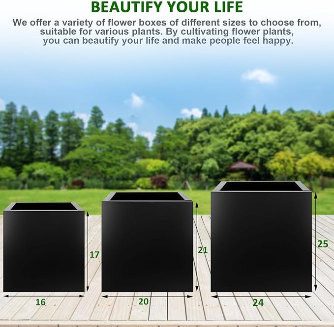 Square Metal Planter Box 20"x20"x21", Heavy Duty Galvanized Steel Planter Box Rust Resistant Indoor Outdoor, Cube Steel Planters for Patio, Yard, Porch, Garden, Commercial Residential