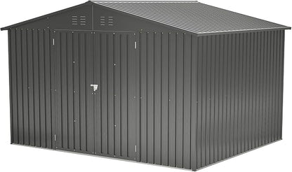 PVWIIK 10x8 FT Large Outdoor Metal Storage Shed, Heavy Duty Waterproof Steel Garden Tool Shed with Lockable Doors, Utility Storage Building for Backyard Patio Lawn Garden, Black