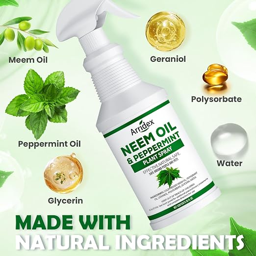 Neem Oil Spray for Plants with Peppermint Oil, Natural Neem Oil Spray for Indoor/Outdoor Plants, Suitable for Organic Gardening (16oz, Pet Safe, Non Toxic)