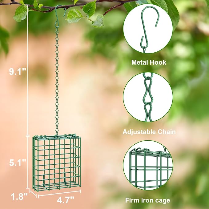Bird Feeder for Outdoors, Suet Feeder for Outside Hanging Suet Basket Cage | Adjustable Chain Hanging for Garden Yard Outside - Suet Cake Feeders Squirrel Proof birdfeeder