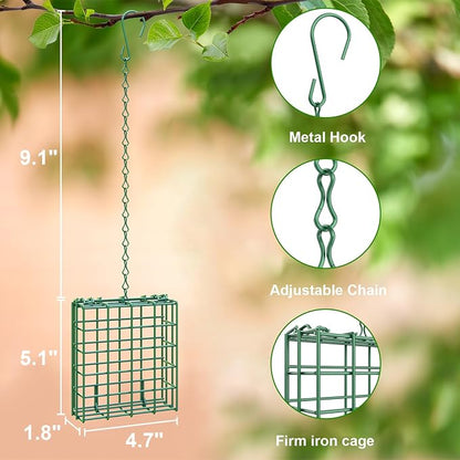 Bird Feeder for Outdoors, Suet Feeder for Outside Hanging Suet Basket Cage | Adjustable Chain Hanging for Garden Yard Outside - Suet Cake Feeders Squirrel Proof birdfeeder