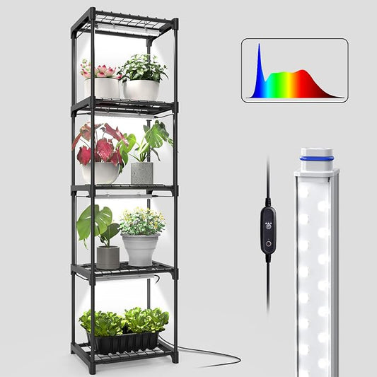 Plant Shelf with Grow Light, 5 Tier Plant Stand with Grow Light, Metal Plant Rack with 4 Pack 36W Plant Light for Indoor Plant, Seed Start, Seedling, Seed Trays, 11.8" W x 15.7" L x 59" H