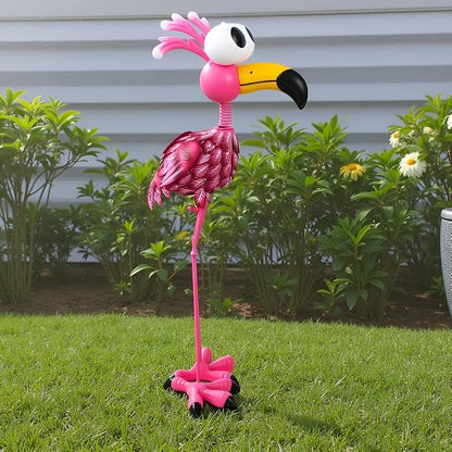 Large Flamingo Garden Statue for Yard, Lawn, Patio, Backyard | Metal Flamingo Outdoor Staute Waterproof, Pink Flamingo Yard Art Sculptures Decor