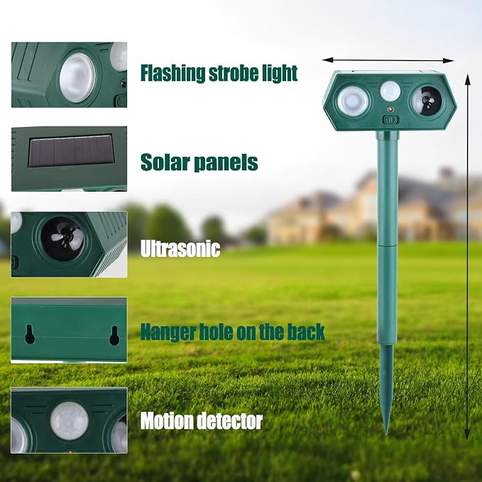 Cat Repellent Outdoor,Solar Animal Repellent Outdoor, Deer, Squirrel, Mouse Ultrasonic Repellent Etc,Devices Motion Detection Waterproof with LED Flash Lights for Yard Farm Garden (1)