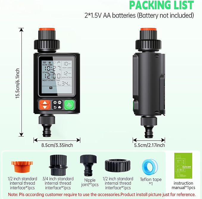 Sprinkler Timer for Garden Hose,3.3" LCD Display,10 Independent Watering Programs,Automatic Rain Delay,Outdoor Faucet Water Timer with Manual Mode,IP54 Waterproof for Lawn Yard Irrigation