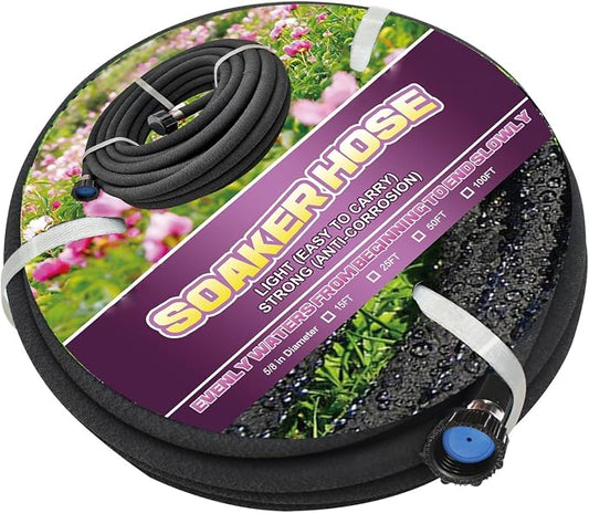 Short Soaker Hose 8ft -5/8 Round Rubber Garden Soaker Hoses, Heavy Duty Irrigation Drip Hose, Water Seeper Soaking Hose for Gardens, Flower Beds And Lawn Yard