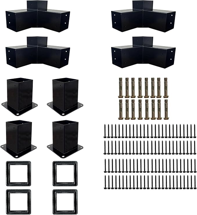 Pergola Kit with 3-Way Brackets for 4"x 4" (Actual 3.6" X 3.6") Lumber, Heavy Duty Iron Pergola Bracket Suitable for Pergolas, Gazebos Includes Metal Base, Screws