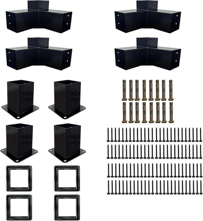 Pergola Kit with 3-Way Brackets for 4"x 4" (Actual 3.6" X 3.6") Lumber, Heavy Duty Iron Pergola Bracket Suitable for Pergolas, Gazebos Includes Metal Base, Screws