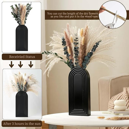 2 Pack Wooden Wall Vase Set with Pampas Grass Eucalyptus, Modern Farmhouse Boho Wall Decor for Living Room, Entryway, Hallway, Bathroom, Dining Room, Black Wall Art for Home Decoration