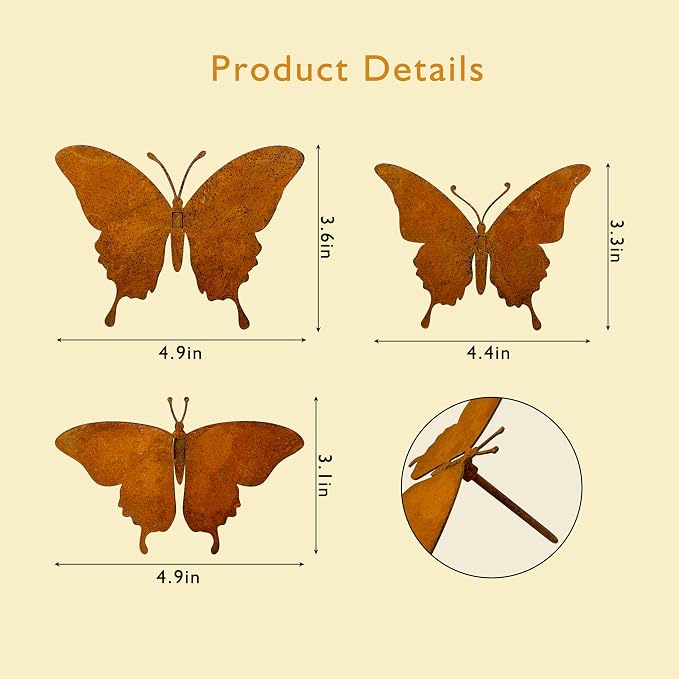 Metal Butterfly Wall Decor Outdoor – Rustic Garden Decor for Fences, Patio & Indoor | Set of 3 Handcrafted Antique Butterfly Outdoor Garden Art