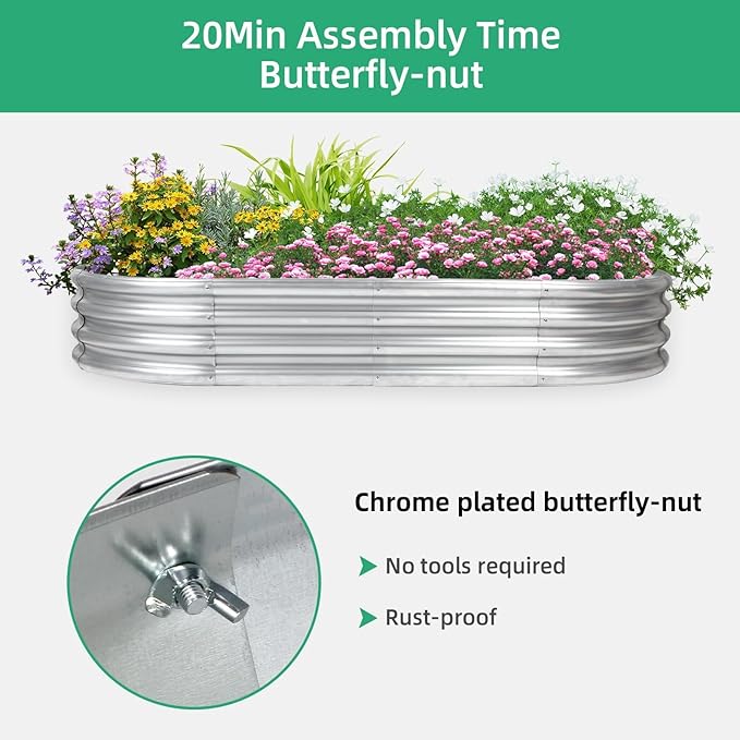 8×4×1 ft Large Galvanized Raised Garden Bed Outdoor, Easy Assembly Metal Planter Box for Gardening, Vegetables, Herbs, Flower