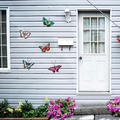 EOORAU Metal Butterfly Wall Decor - 5 Pack Lifelike Butterflies Wall Art Sculpture Hanging Decorations for Indoor or Outdoor, Yard Patio Fence Garden Decoration, Mother's Day Gift
