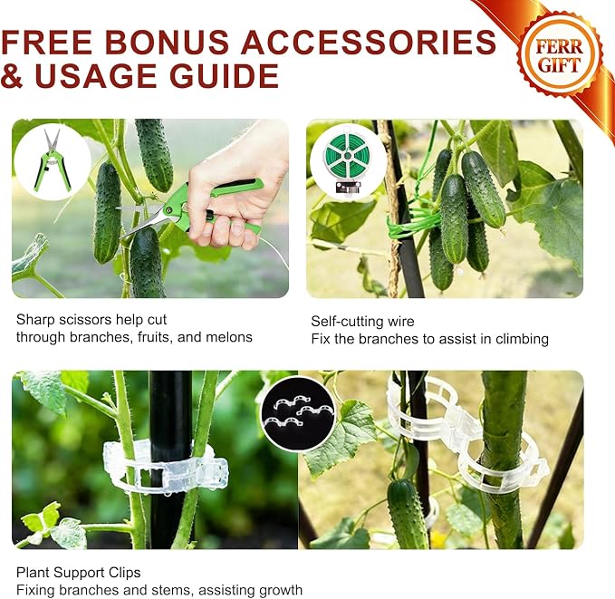50"x17" A-Frame Cucumber Trellis for Raised Bed, Heavy Duty All-Metal Support for Climbing Plants, Cucumbers, Tomatoes & Beans, Easy Assembly, with Bonus Shears & Accessories, 1 Pack, Black, YOBAZAN