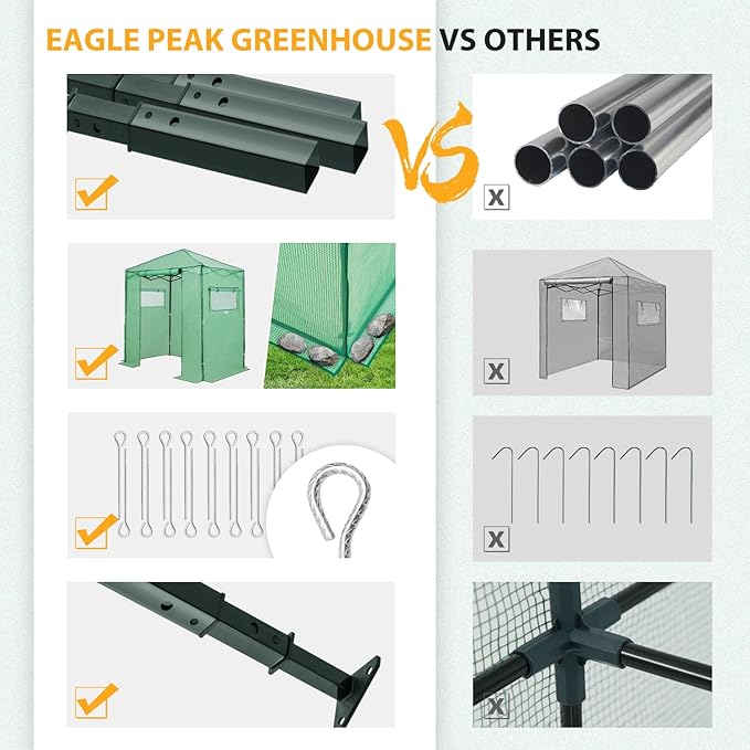 EAGLE PEAK 6x4 Portable Walk in Greenhouse, Pop Up Indoor Outdoor Greenhouse, Green House Kit with Zippered Roll-Up Doors and Windows, PE Cover, Clear/Green