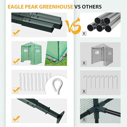 EAGLE PEAK 6x4 Portable Walk in Greenhouse, Pop Up Indoor Outdoor Greenhouse, Green House Kit with Zippered Roll-Up Doors and Windows, PE Cover, Clear/Green