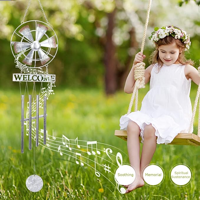 MUMTOP Wind Chimes for Outside, Metal Wind Chimes Outdoor with Wind Spinner and Welcome Sign for Home, Garden and Patio Decor