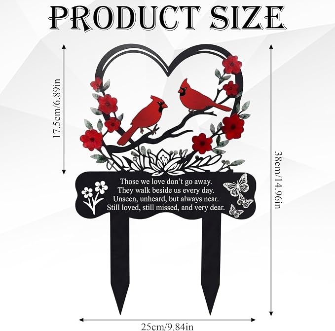 Red Cardinals Cemetery Decorations for Grave, Metal Grave Marker for Outdoors Yard Garden Sympathy Decor, Memorial Plaque Stake for Remembrance Mom Dad Friends