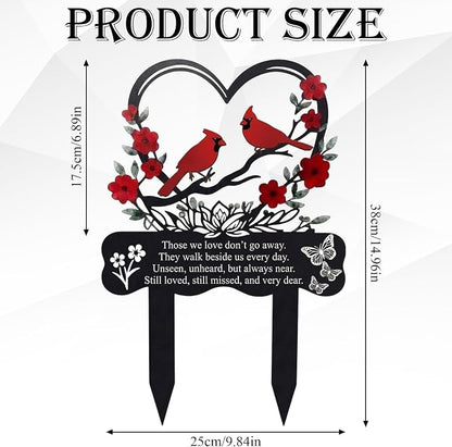 Red Cardinals Cemetery Decorations for Grave, Metal Grave Marker for Outdoors Yard Garden Sympathy Decor, Memorial Plaque Stake for Remembrance Mom Dad Friends