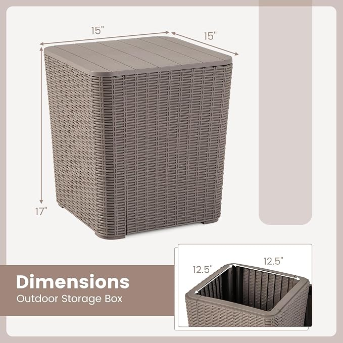 Giantex 11.5 Gallon Deck Box, Outdoor Side Table with Removable Lid, Faux Wicker-Woven, 330Lbs Capacity, Outside Waterproof Storage Box, Resin Rattan Small Coffee Table for Patio Poolside (Brown)