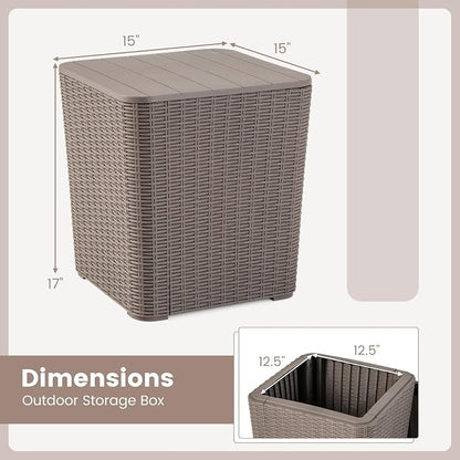 Giantex 11.5 Gallon Deck Box, Outdoor Side Table with Removable Lid, Faux Wicker-Woven, 330Lbs Capacity, Outside Waterproof Storage Box, Resin Rattan Small Coffee Table for Patio Poolside (Brown)