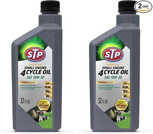 STP Premium Small Engine 4 Cycle Oil Formula, SAE10W-30 Small Engine Oil & Care Formula Reduces Wear for Lawnmower, Push Mower, Tractor, 32 Oz, STP (Pack of 2)