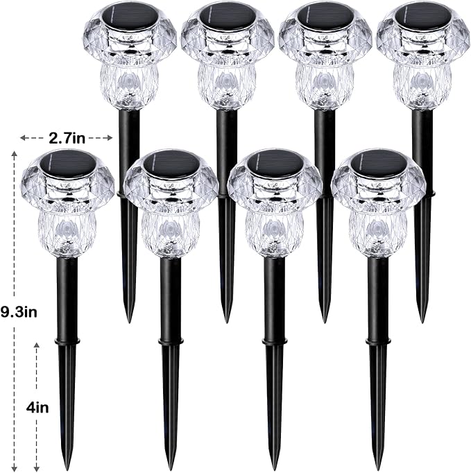 Solar Garden Lights Outdoor 16 Pack 6000K Cold White Mushroom Decor | Waterproof Pathway Outside Yard Walkway Landscape Path Lighting, LED Auto On/Off Decorations, Acrylic Diamond-like Lampshade