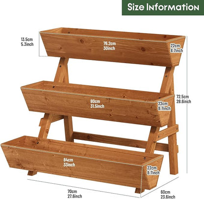 3-Tier Vertical Wooden Raised Garden Bed, Freestanding Garden Planter Box, Wood Flower Rack, Planter Box for Herbs, Vegetables, Outdoor Indoor Use, Large-Brown