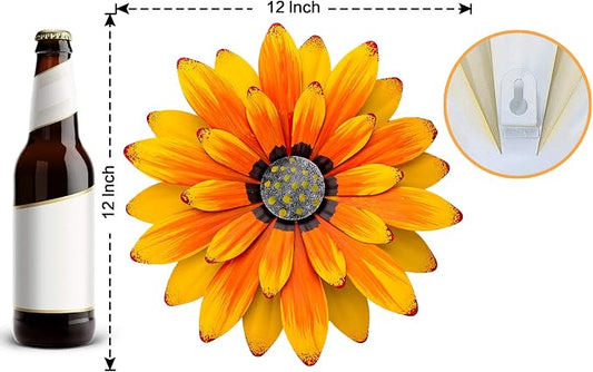 EASICUTI Sunflower Metal Flowers Wall Decor Metal Wall Art Decorations Hanging For Indoor Outdoor Home Bathroom Kitchen Dining Room Bedroom Porch Hallway Or Wall Sculptures 12 Inch