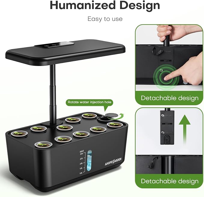 Ahopegarden Indoor Garden Hydroponics Growing System: 10 Pods Plant Germination Kit Herb Vegetable Growth Lamp Countertop with LED Grow Light - Hydrophonic Planter Grower Harvest Lettuce