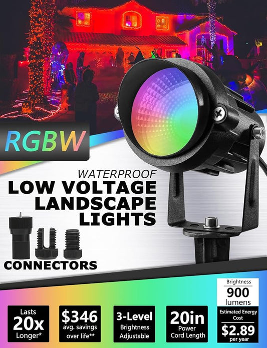 SUNVIE RGBW Low Voltage Landscape Lighting LED Color Changing Landscape Lights Remote Control Waterproof Spotlights Outdoor Landscaping Lights for Yard Garden Christmas 16 Pack with Connectors