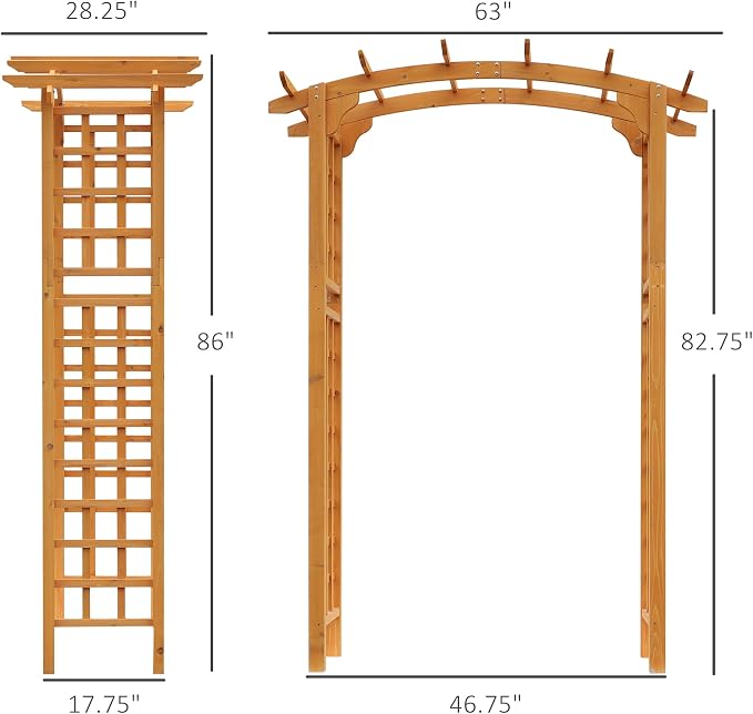 Outsunny 90in Wood Garden Arbor Arch with Trellis Wall for Climbing & Hanging Plants, Decor for Party, Weddings, Birthdays & Backyards