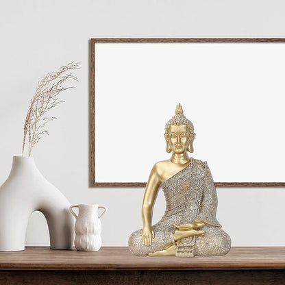 Golden Buddha Figurine - Meditating Seated Buddha Statue - resin Figurine | YOUERDA; Yoga Meditation Room Home Decor, Altar Spiritual Decoration Asia Sculpture for Garden, Patio, Deck, Yard Art