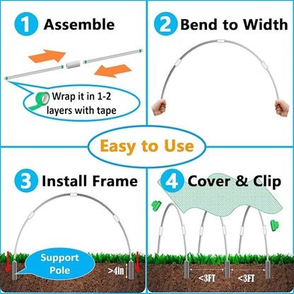Garden Hoops DIY Kit – Rust-Free Material | Heavy-Duty | Weather Resistant | Chicken Tunnel Frame | 6 Sets of 9Ft Long Grow Tunnel Frame for 1’, 2’, 3’, 4’ or Wider Raised Beds