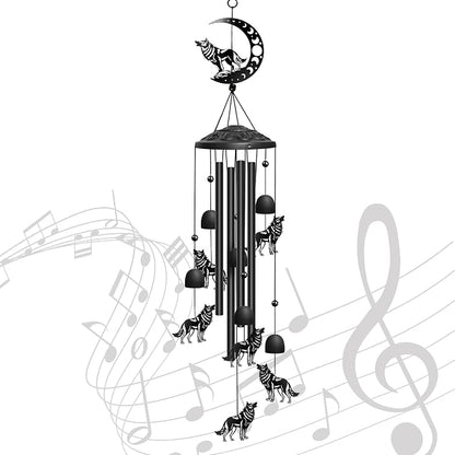 Wolf Wind Chimes Outdoor Wolf Gifts for Women/Men/Mom/Grandma Birthday Gifts Memorial Gift Metal WindChimes for Outside/Indoors, Home, Lawn, Porch, Patio, Garden Decor, Yard Decorations (Black)