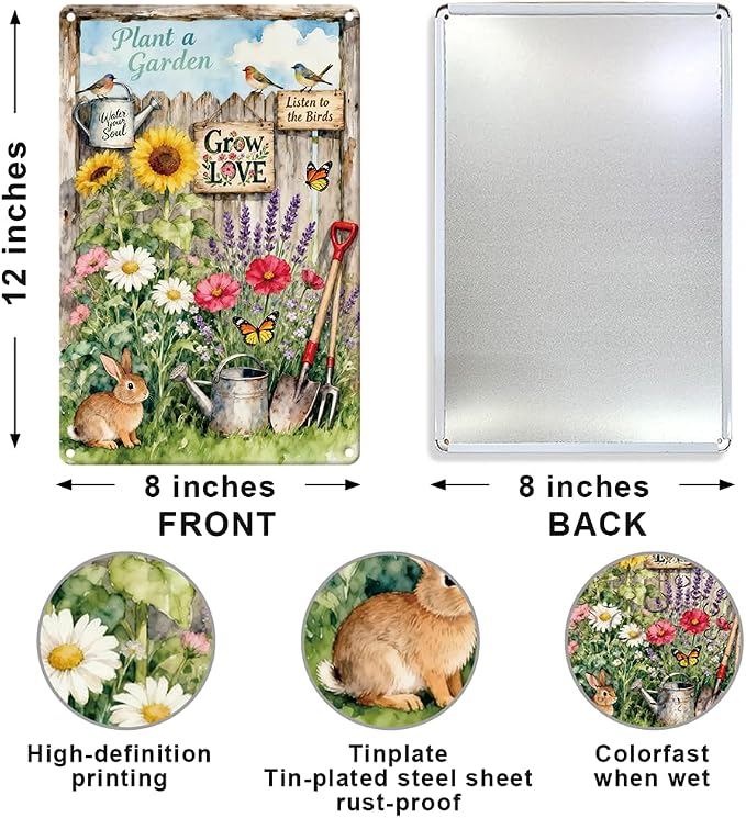 Vintage Garden Metal Tin Sign Plant a Garden Water You Soul Wall Art for Outside Gardening Home Fence Wall Decor,Gifts for Gardeners Plant Lovers