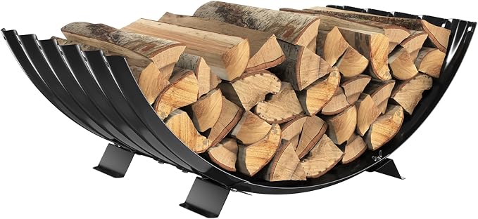 Metal Firewood Rack Outdoor By Fire Pit/Steel Logs Storage Indoor Beside Fireplace-with Metal Legs,Rustproof,Durable & Stylish Firewood Holder (Sector, 32 Inches Diameter)