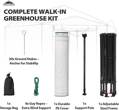 EAGLE PEAK 8.5x8.5 Portable Walk in Greenhouse, Pop Up Indoor Outdoor Greenhouse, Green House Kit with Zippered Roll-Up Doors and Windows, Hexagon Design, PE Cover, Clear/White